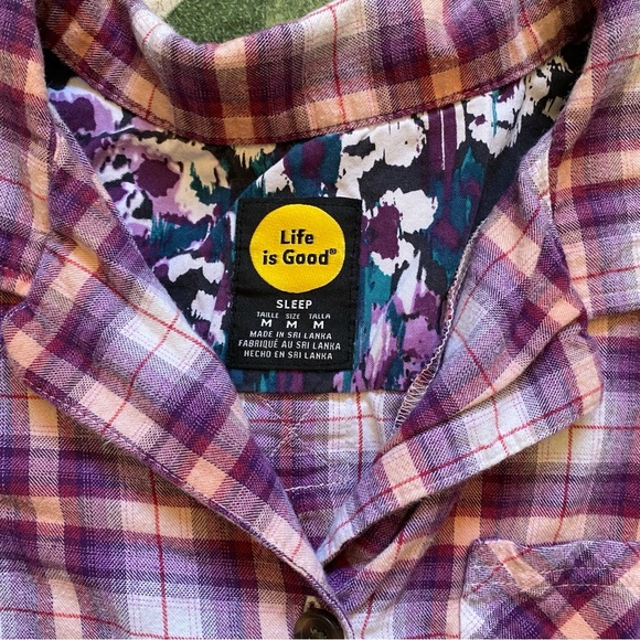 Life is Good Sleepshirt Medium Checkered Flannel Button-up Cotton Purple‎ - Picture 6 of 11